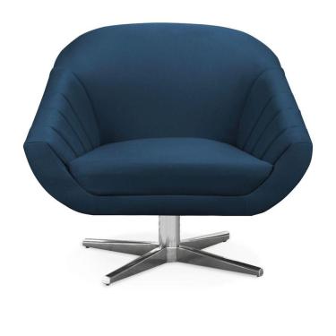 Imagem de Poltrona Giratória Giovana Suede Base Cromada - D'rossi Cor Azul Marinho