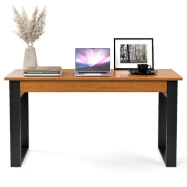 Imagem de Mesa Escrivaninha Industrial em Madeira com Gaveta – 119x45x77cm Cor Canela | Ideal para Escritório, Home Office ou Estudo