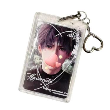 Imagem de Porta-cartões fotográficos Kpop com estampa de coração, porta-cartões fotográficos de acrílico com chaveiro de metal, serve para cartões Kpop padrão de 7,5 cm, porta-crachá de identificação portátil