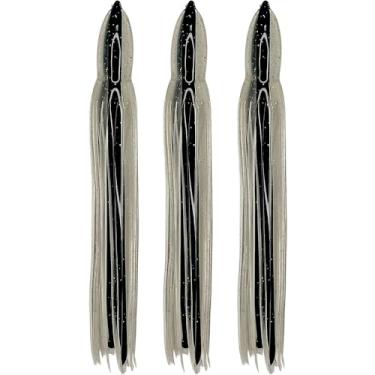 Imagem de Saias de lula de 16,5 cm iscas de pesca iscas de polvo Hoochie para água doce e salgada (3 saias) (brilho transparente com listras pretas)