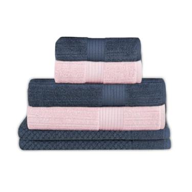 Imagem de Buddemeyer, Jogo Toalha de Banho Buddemeyer 6 Peças Luxo Fio Penteado Premium Alta Absorção Cor:Rosa C. 3137 e Azul E. 1950