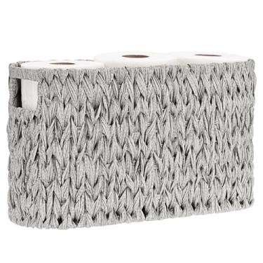 Imagem de Sumnacon Cesto de armazenamento de papel higiênico independente, suporte de papel higiênico tecido com alça, cestos decorativos estreitos de banheiro caixote organizador de plástico resistente para