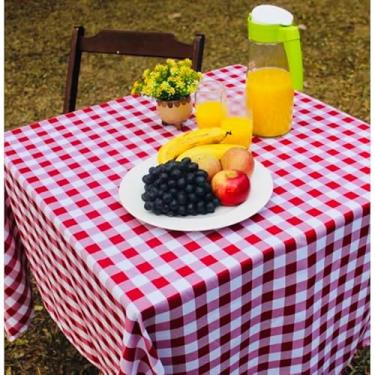 Imagem de Toalha de Mesa Xadrez Decorativa para Piquenique e Refeições - Retangular e Redonda - Diversos Tamanhos e Cores (vermelho,4 cadeiras)