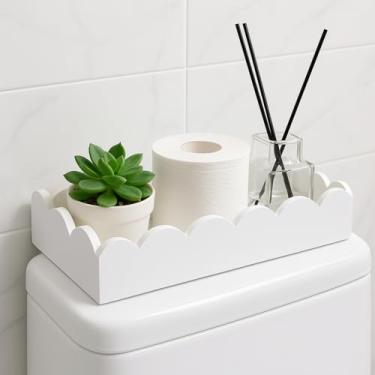 Imagem de AceOrbit Cesta de papel higiênico, armazenamento, bandeja de vaso sanitário de madeira recortada, topo, organizador de armazenamento de banheiro branco para quarto, penteadeira, cozinha, bancada