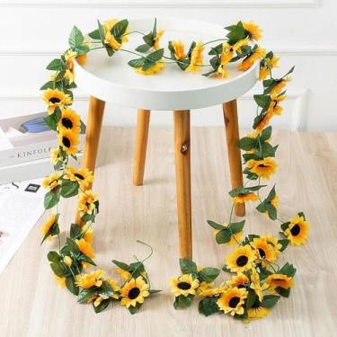 Imagem de 1 peça de girassol flores artificiais videira de girassol falso flor de vime para decoração de casamento e Natal