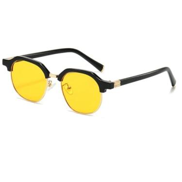 Imagem de HCPIHF Óculos redondos vintage da moda, óculos de sol degradê com rebites UV400, estilo punk, feminino e masculino (dourado, preto e amarelo)