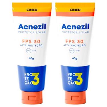Imagem de 2 Protetor Solar Facial Acnezil FPS30 Alta Proteção UVA UVB Controla O