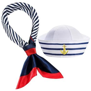 Imagem de Acessórios de fantasia de capitão marinheiro, chapéu, cachecol, óculos de sol para homens, mulheres, capitães, cosplay, festa temática, Branco, Standard