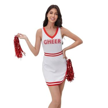 Imagem de Roupa de líder de torcida para mulheres, uniforme de torcida do ensino médio, sexy, futebol, líder de torcida, adultos, cosplay, festa de Halloween, fantasia, Vermelho, M