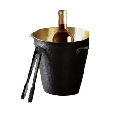 Imagem de Balde de gelo de aço inoxidável bicamada preservação do calor isolamento frio bonito KTV champanhe vinho tinto cerveja gelo bloco de gelo balde comercial (com clipe de gelo prateado, G)