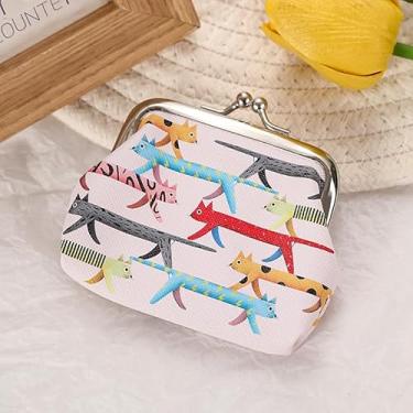 Imagem de Bolsa feminina com tema de gato, bolsa de couro PU rosa com porta-cartão, carteira fofa estilo gato para troca de moedas e pequenos itens essenciais