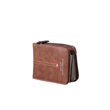 Imagem de Carteiras masculinas com zíper para vários cartões, carteira de couro genuíno com bloqueio de RFID, com vários compartimentos para cartões e bolso para moedas, Marrom, Simples