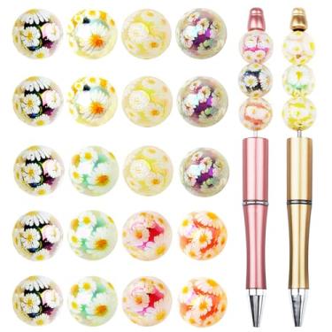 Imagem de 30 peças de contas de acrílico de margaridas de 16 mm, contas de acrílico multicoloridas, adequadas para artesanato faça você mesmo, joias, pulseira, colar, chaveiro, brinco, canetas, bolsa, celular