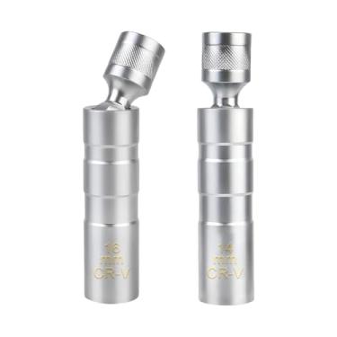 Imagem de NYTKL 2 peças de soquete magnético giratório para vela de ignição de 14 mm e 16 mm, soquetes de vela de ignição de parede fina giratória de 360 graus, ferramenta de remoção de soquete magnético de 12