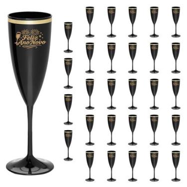 Imagem de Taça Espumante Ano Novo 170ml Acrílico Borda Dourada 30pçs - NEOPLAS, 