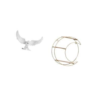 Imagem de Fenteer Escultura de Anjo em Resina com Estatueta Alada E Prateleira de Parede de Metal para Decoração de Escritório, Estante para Livros, Corredor, Mesa, Ite