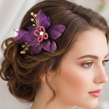 Imagem de Yokawe Presilhas de cabelo de cristal com fio de cobre fúcsia, acessórios de cabelo florais para mulheres