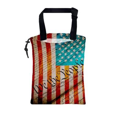 Imagem de Saco de lixo para carro We the People, bandeira americana, organizador de carro com cordão, bolsa de armazenamento com fivela ajustável, cesto de lixo de lona para assento traseiro ou encosto de