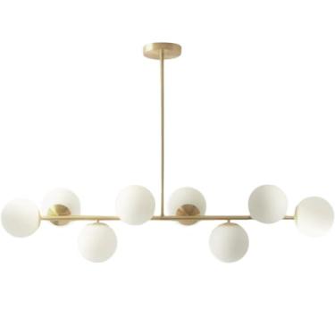 Imagem de Gimpo, Luminária Lustre 110cm Jabuticaba 8 Globos Vidro Dourada Pendente Teto Gimpo KJDD-E-547-GOLD-Milky-8