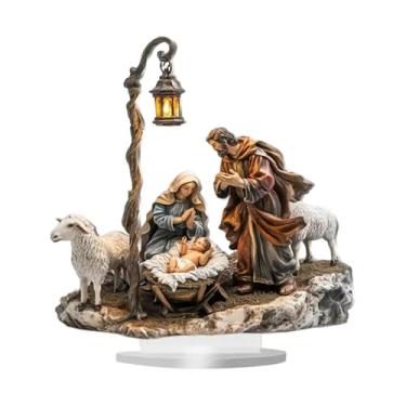 Imagem de KiBcsLic Decoração de mesa com cena natalina 2D, peça central criativa em acrílico plano com suporte, ideal para lareira, festas e ambientes internos, Família de 23 Cm