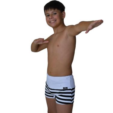 Imagem de SUNGA INFANTIL BOXER BRANCA LISTRA PRETO E BRANCO-Masculino