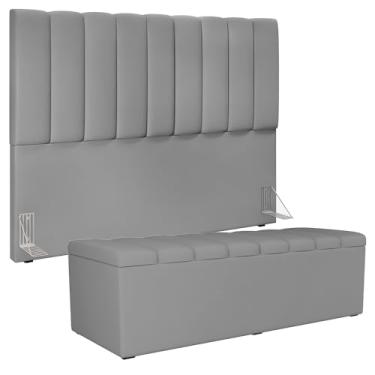 Imagem de Kit Cabeceira Cama Box Queen 160cm Com Calçadeira Baú Dália W01 Facto Cinza - Lyam Decor
