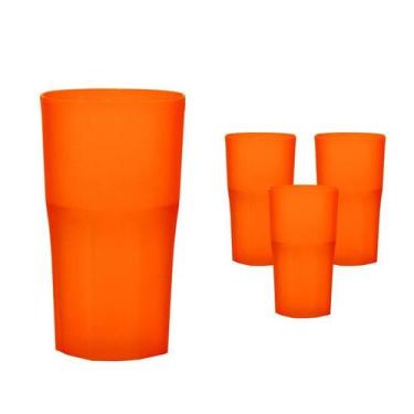 Imagem de Kit 4 Copos Roma Laranja Neon 360Ml Plástico Premium - Bb Store