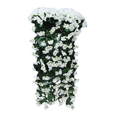 Imagem de Yalych Parede de seda artificial pendurada violeta guirlanda de flores cesta de flores orquídea flor de videira falsa decoração de casa guirlanda de flores artificiais de inverno (cor: branco, tamanho