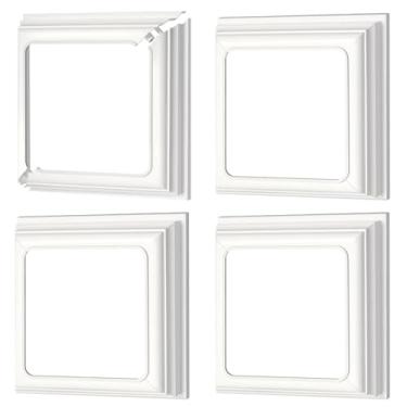 Imagem de 4 pacotes de saia de vinil de 10 cm/copos de poste de cerca estilo Inglaterra branco PVC poste coluna envoltórios varanda duas peças base de acabamento de anel trilhos para poste de vinil de madeira