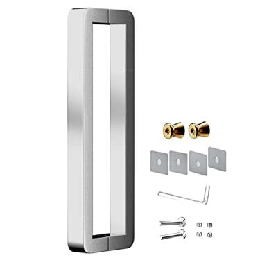 Imagem de Puxador de porta moderno Push-Pull Canto redondo, puxadores emparelhados para porta única, puxador de barra lisa de aço inoxidável para portão interno e externo, poste de 38 x 25 mm (Cor: Prata