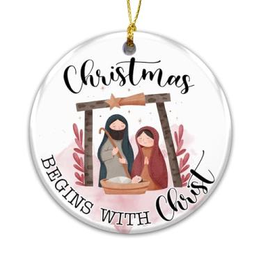 Imagem de Ornamento de presépio 2025, enfeite de Natal começa com Cristo, decoração cristã, ornamento de feriado religioso com sagrada família, presente de bebê Jesus para crentes, decoração de árvore de fé