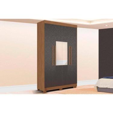 Imagem de Guarda Roupa Solteiro 4 Portas (2 C/ Espelho) E 2 Gavetas C/ Pés Sarandi Jatobá/grafite - Santos Andirá