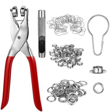 Imagem de Otoolling Kit de 123 peças de alicates de ilhós, 100 peças de ganchos de metal para cortina de chuveiro, kit de ferramentas de ilhós, ilhós de metal, alicates de couro, furador, furador para cortinas