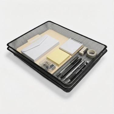 Imagem de Organizador de mesa de malha de metal, bandejas para sala de aula, escola, cesta de armazenamento de cartas de papel para professores, escritório, casa, preto (pacote com 2 unidades)