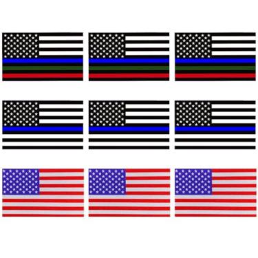 Imagem de Pacote com 9 decalques refletivos da bandeira americana, 12,5 x 7,6 cm - adesivo de vinil durável e impermeável para carros, caminhões, motocicletas, capacetes, laptops, janelas, garrafas de água e