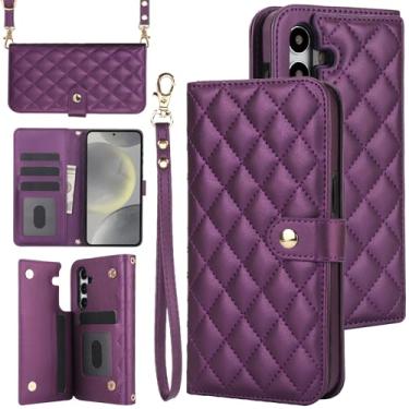 Imagem de Capa carteira para Samsung Galaxy A16 5G com suporte para cartão, capa flip de couro com bloqueio RFID, fecho magnético, à prova de choque, capa protetora de pulso transversal (roxo escuro)