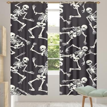 Imagem de 2 conjuntos de painéis de cortinas pretas transparentes engraçadas esqueleto cortinas transparentes arejadas com filtro leve painéis de cortina para porta janela para sala de estar, quarto, jantar