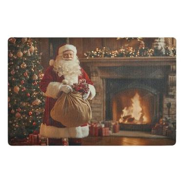 Imagem de SEHANY Tapete de porta de inverno Papai Noel Natal para todos os climas, impermeável, secagem rápida, bem-vindo, tapete de entrada antiderrapante, tapete decorativo de poliéster para entrada, varanda