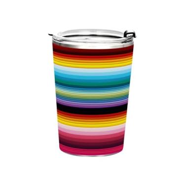 Imagem de Blueangle Copo de 350 ml com tampa e canudo, copo térmico de aço inoxidável isolado a vácuo, caneca térmica colorida com listras do México para bebidas quentes e frias (450)