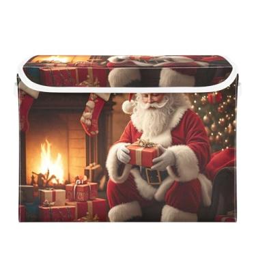Imagem de SEHANY Cestas de armazenamento de Papai Noel de Natal com tampas, organizador de caixas de armazenamento de tecido para armário de roupas, cobertor de escritório, berçário, 42 x 32 x 30 cm