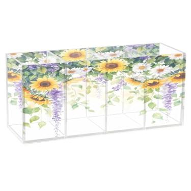 Imagem de SEHANY Porta-canetas de parede vintage de jardim para mesa, 4 compartimentos, porta-lápis de acrílico, organizador de pincéis de maquiagem, organizador de papelaria para escritório, casa