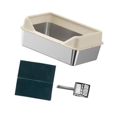 Imagem de IEUDNS Caixas de areia para gatos, semi-fechadas, bandeja sanitária para gatos, antirrespingos, portátil, com laterais altas, caixa de areia para gatos, Cáqui