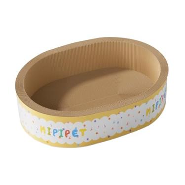 Imagem de Ioensy Arranhador para gatos, cama, tigela, arranhador para gatos, papel ondulado confortável, proteção para móveis, suprimentos para animais de estimação, Amarelo