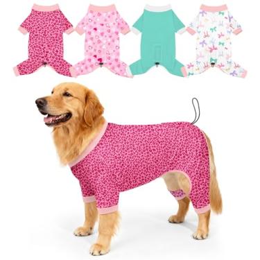 Imagem de Bienbee Pijamas para cães, pacote com 4 roupas fofas e macias para cachorros, pijamas, pijamas, roupa ajustável, respirável e elástica para cães pequenos, médios e grandes, meninas e meninos (leopardo