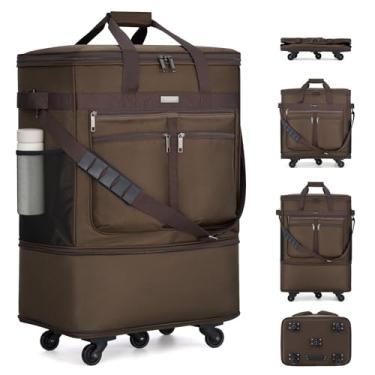 Imagem de MILADA Caixas de mudança para embalagem de bolsas expansíveis médias e 98 L grandes, com cinco rodas e alça de ombro removível, bolsas de armazenamento para viagens, café