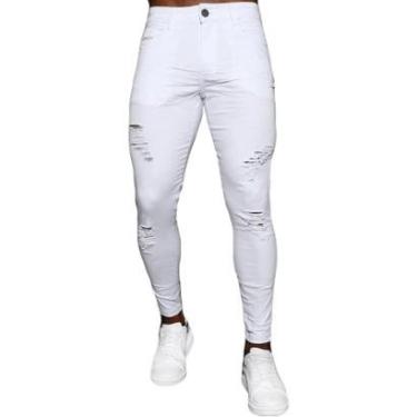 Imagem de Calça Skinny Branca Destroyed Rasgada Masculina Premium-Masculino