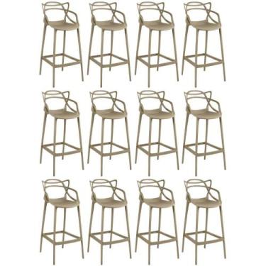 Imagem de Kit 12 Banquetas Allegra com Encosto Design Cozinha/Bancada - Nude - M