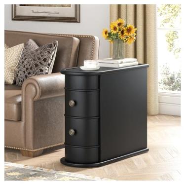 Imagem de SPXMQSS Mesa de cabeceira com gaveta, mesa de canto estreita com 2 gavetas, mesa de cabeceira de madeira maciça com armazenamento, sem necessidade de montagem para quarto, sala de estar, 60 x 27 x 60