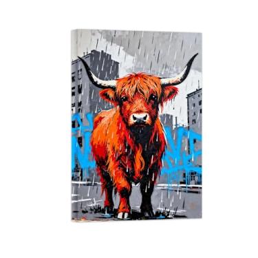 Imagem de Animais Pintura Arte Parede - Vaca na chuva - Impressões em tela - Moderno Colorida Pôster para decoração sala de estar 60x90cm Tela Embrulhada