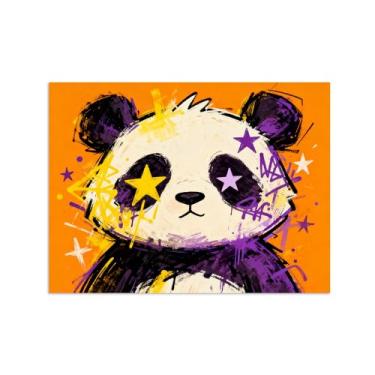 Imagem de Animais Pintura Arte Parede - Panda - Impressões em tela - Moderno Colorida Pôster para decoração sala de estar 60x80cm Sem Moldura